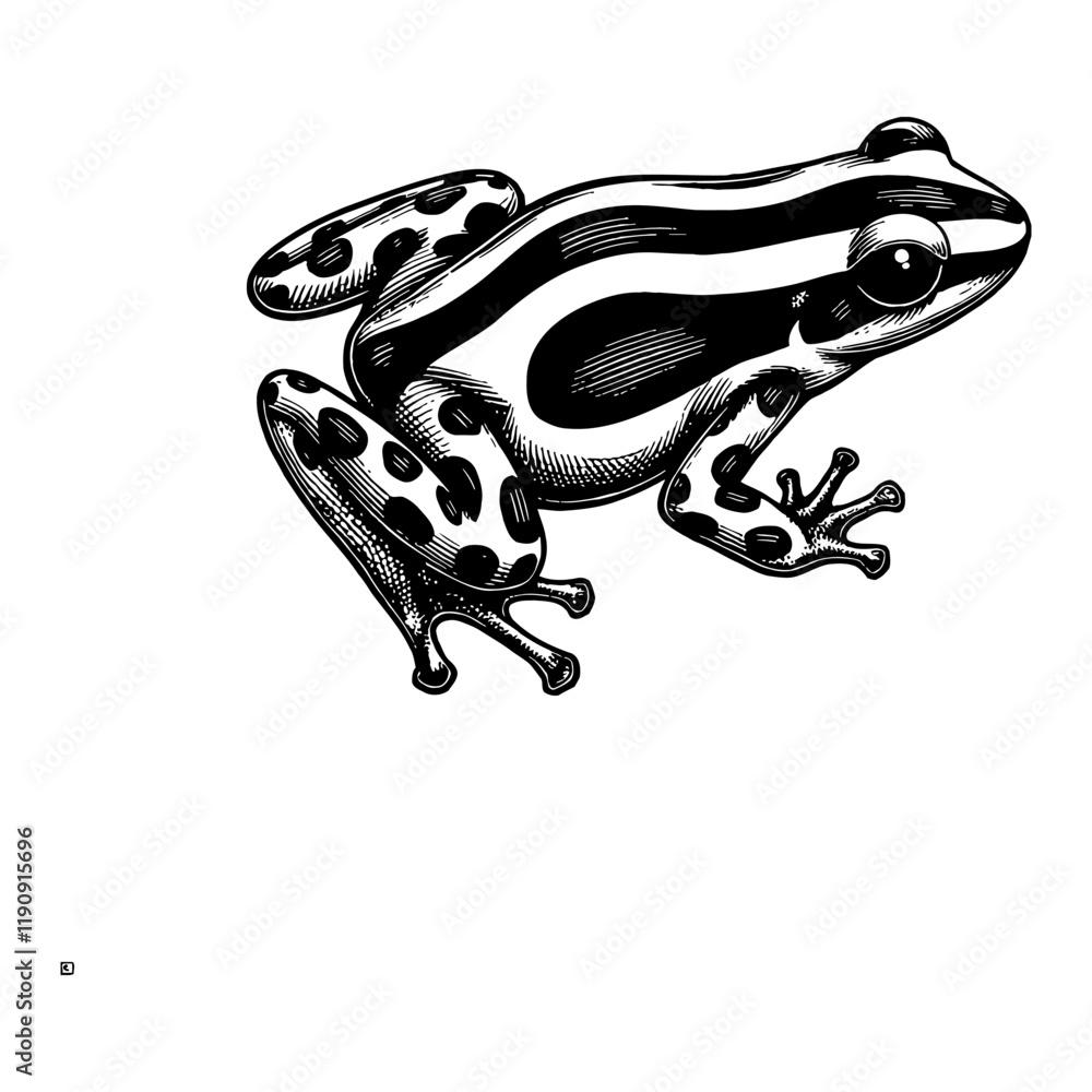 Obraz premium Poison Dart Frog Detailed Black and White Outline Line Art Drawing with Patterned Skin