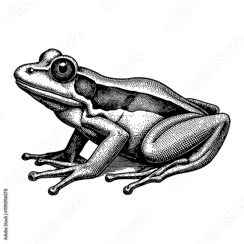 Red Eyed Tree Frog Detailed Black and White Outline Line Art Drawing of Amphibian Creature