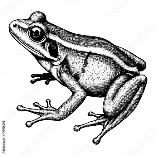Red Eyed Tree Frog Detailed Black and White Outline Line Art Drawing Isolated on White