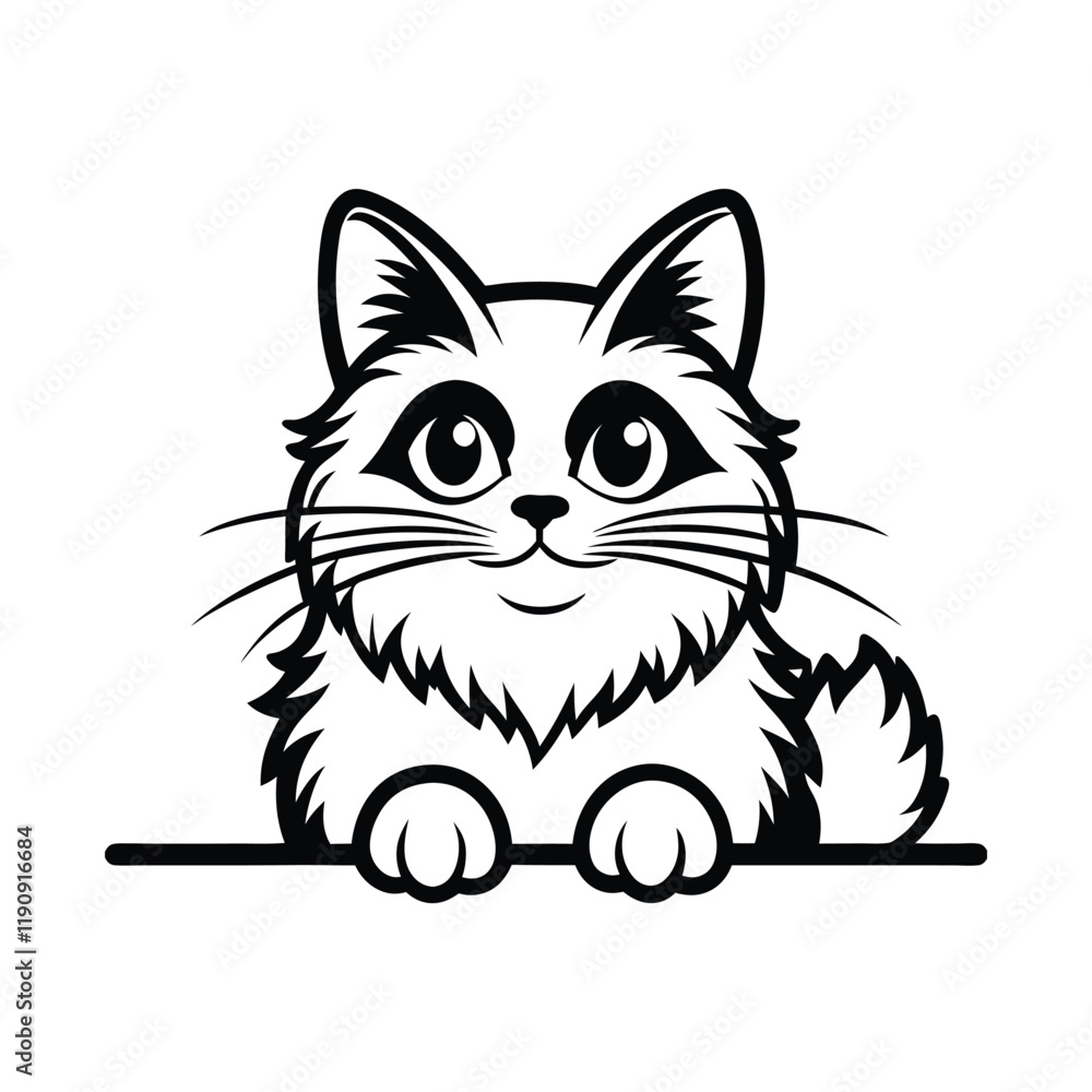 Obraz premium Adorable Cat Face Peeking Clipart Vector Art 