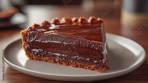 Decadent chocolate tart with fresh blackberries on a rustic wooden table