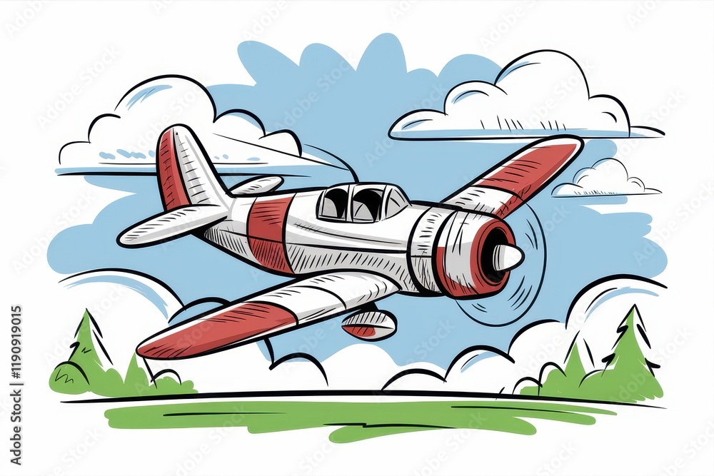 Naklejka premium A Cartoon Airplane Soaring Through Sunny Skies