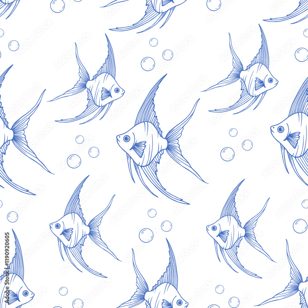 Obraz premium Seasonal seamless pattern with small fish. Vector graphics.