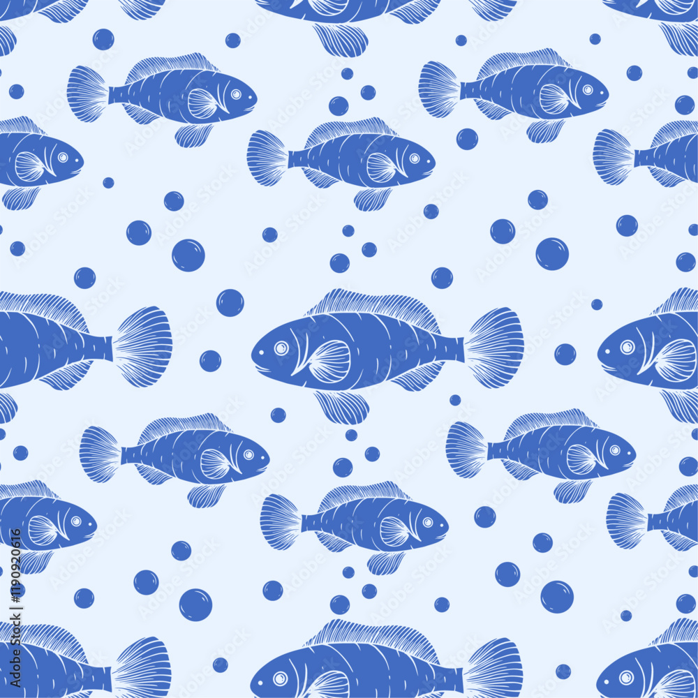 Fototapeta premium Seasonal seamless pattern with small fish. Vector graphics.