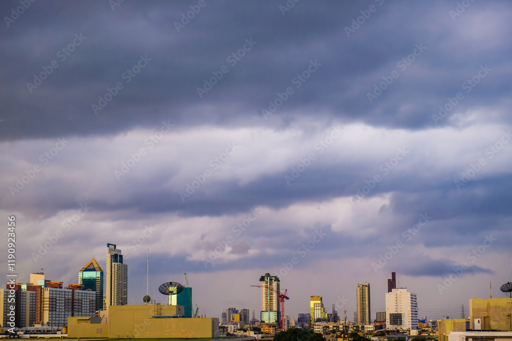 Colourful sunset sky city buildign with cloud silhouette scene Colourful sunset sky city buildign with cloud silhouette scene