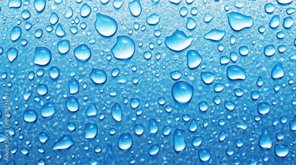 Close-up of water droplets on a blue surface. Close-up of water droplets on a blue surface.