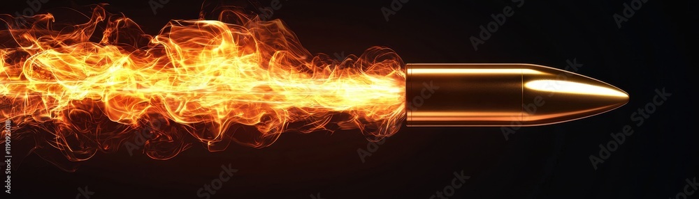 A bullet is shown in motion, emitting a trail of fire, symbolizing speed and power against a dark background. A bullet is shown in motion, emitting a trail of fire, symbolizing speed and power against a dark background.