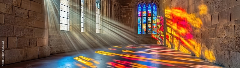Obraz premium Cathedral sunlight stained glass floor. Spiritual peace