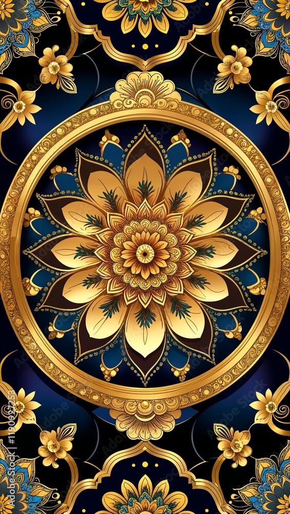 Intricate golden mandala designs forming ornate circular border frames Intricate golden mandala designs forming ornate circular border frames