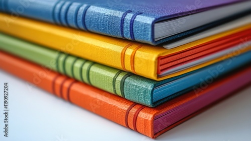 Colorful stacked notebooks showcasing vibrant textures and organized statione...