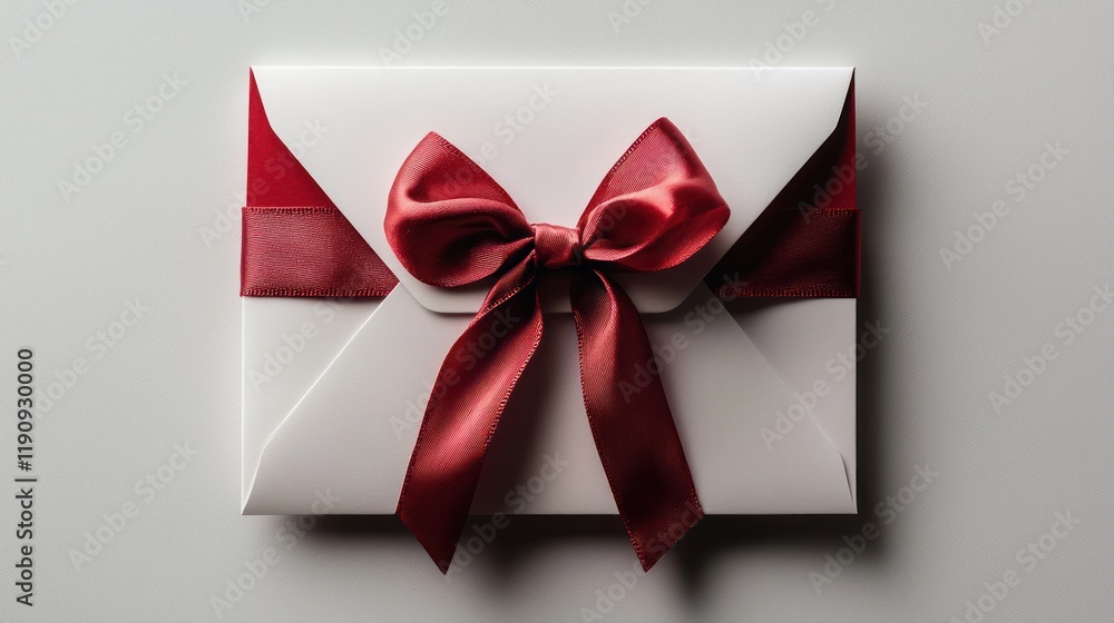 Elegant white envelope with a red bow. Elegant white envelope with a red bow.