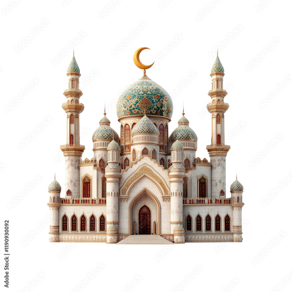 Fototapeta premium Majestic Islamic Mosque Architectural Design, 3D Render