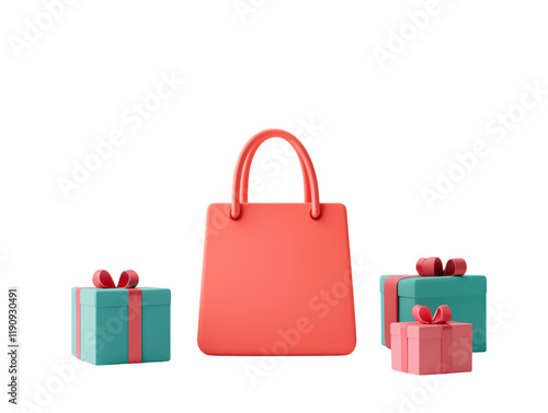 Colorful Stylized Boxes and a Handbag for Creative Presentations and Marketing Promos on Gifts and Discounts photo