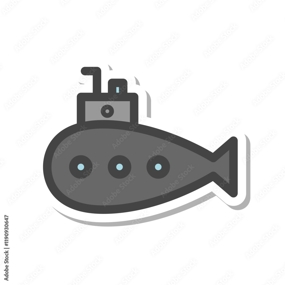 ステッカー風乗り物関連の単品アイコン 潜水艦 ステッカー風乗り物関連の単品アイコン 潜水艦
