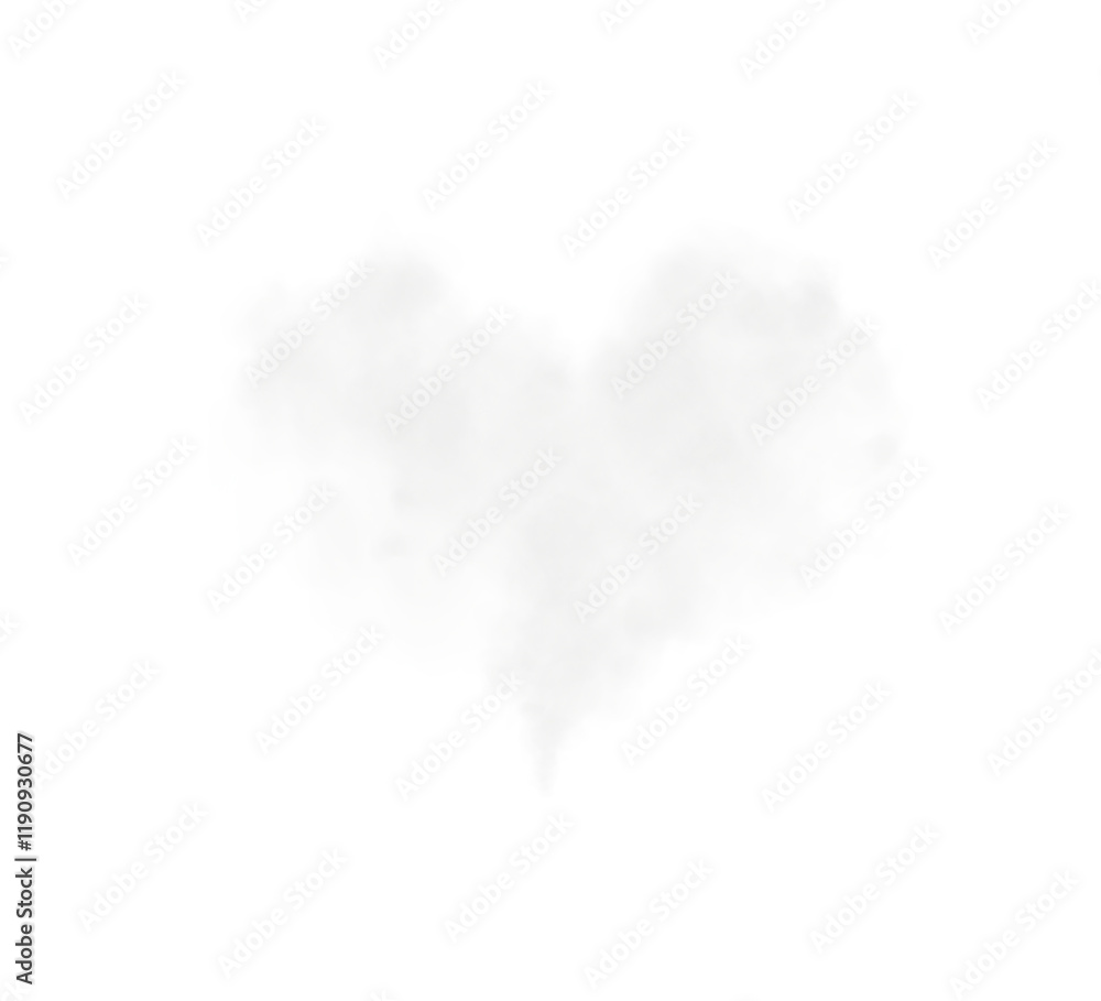 Fototapeta premium Realistic smoky grey fluffy heart shaped cloud on transparent background. Romantic golden translucent smoke floating in the shape of a heart. PNG.