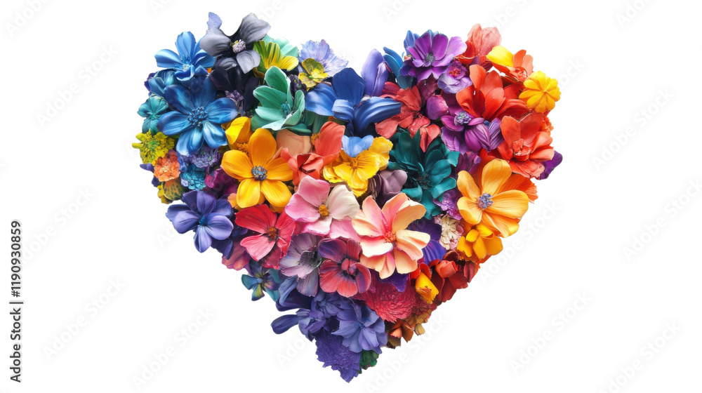 Heart made of colorful flowers transparent background Heart made of colorful flowers transparent background