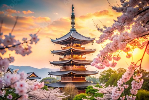 Kyoto Spring Scenery: Minimalist Yasaka Pagoda, Hokanji Temple, Ninenzaka photo