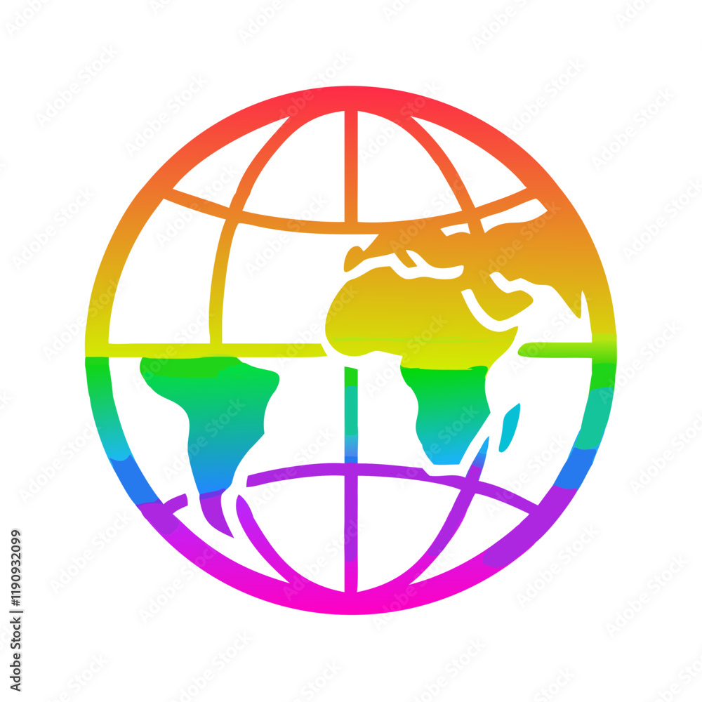 Naklejka premium Colorful globe icon with continents and rainbow hues