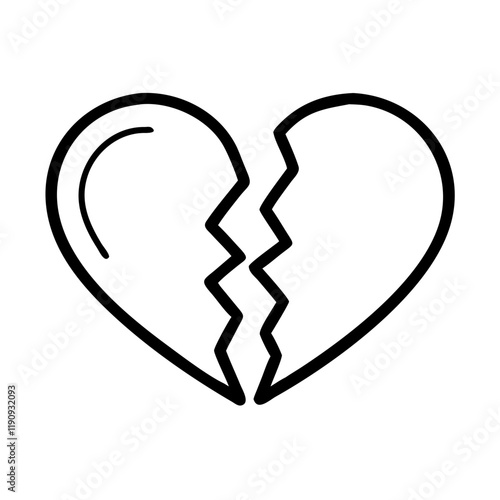 Broken heart symbol in black outline style