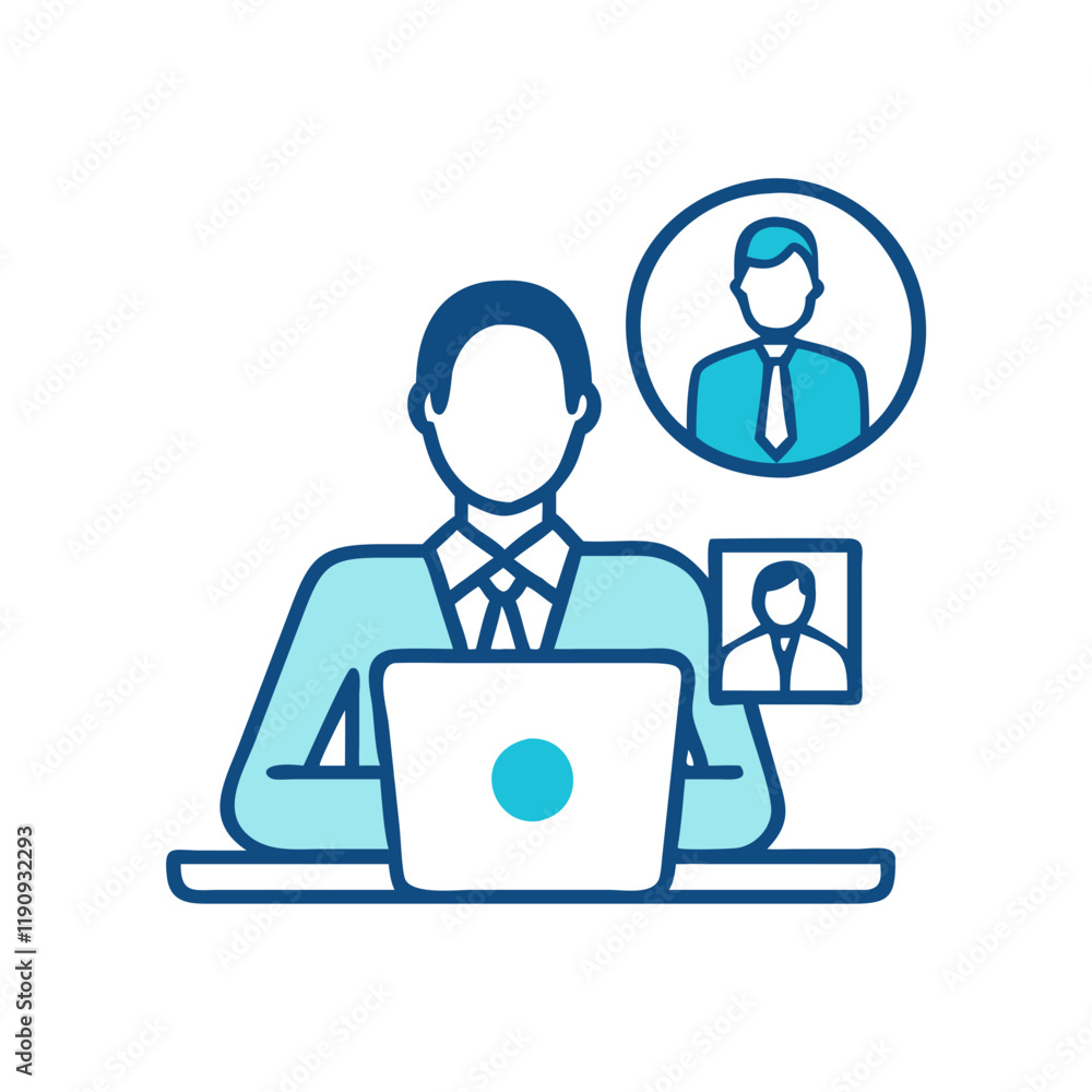 Professional with laptop and profile card Professional with laptop and profile card