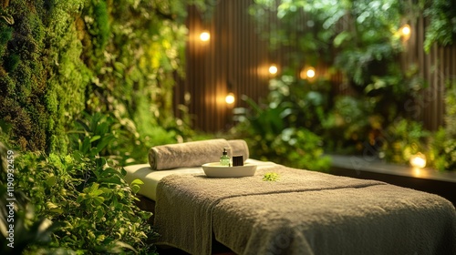 Relaxing spa interior with natural elements and calming atmosphere for wellne...