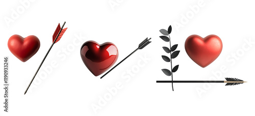 Cupid’s arrow piercing a heart isolated on transparent background, cut out, png, clipping path photo