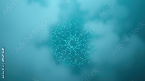 ich deep teal foggy scene with low visibility. A luxury Islamic ornament mandala frame is in the background photo