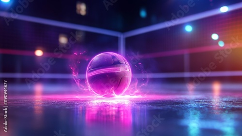 Futuristic Volleyball Court with Digital Enhancements. Generative AI