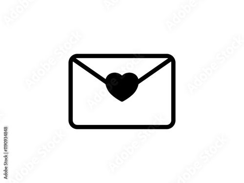 letter envelope icon with love sign heart sign, simple flat style, pictogram logo sign symbol vector illustration, isolated on white for mobile app