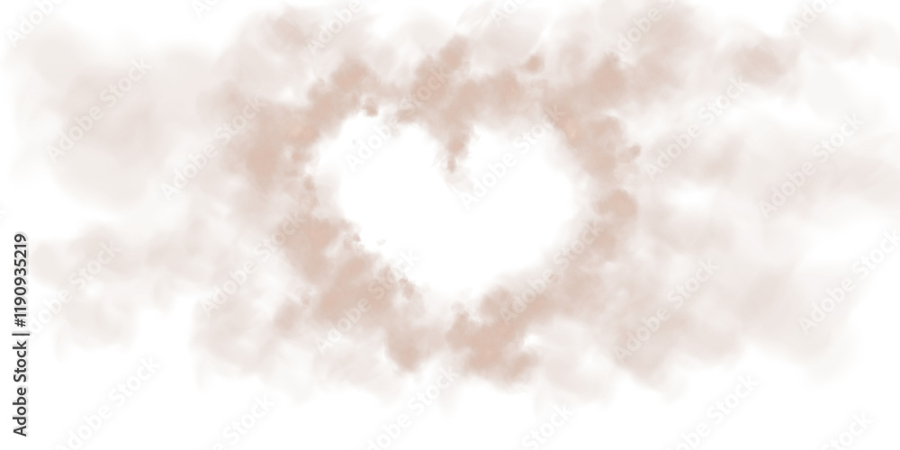 Fototapeta premium Realistic smoky brown fluffy heart shaped cloud on transparent background. Romantic golden translucent smoke floating in the shape of a heart. PNG.
