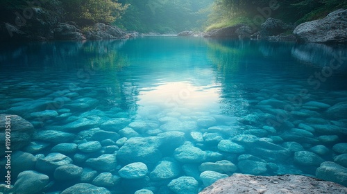 Crystal Clear River with Rocky Bottom. Generative AI photo