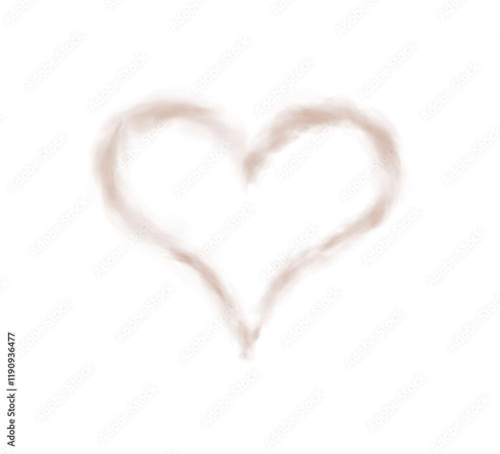 Fototapeta premium Realistic smoky brown fluffy heart shaped cloud on transparent background. Romantic golden translucent smoke floating in the shape of a heart. PNG.