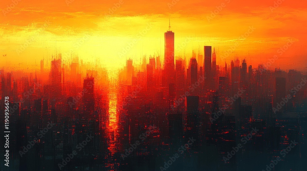 Vivid Sunset Over Urban Skyline. Generative AI Vivid Sunset Over Urban Skyline. Generative AI