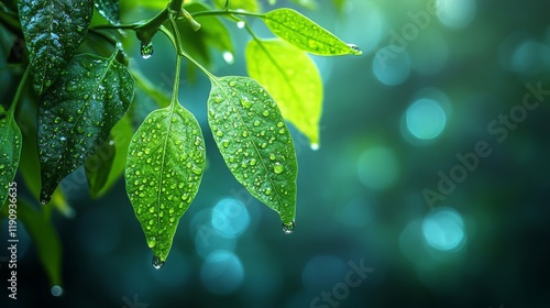 Fresh green bell peppers growing in a lush garden at sunset