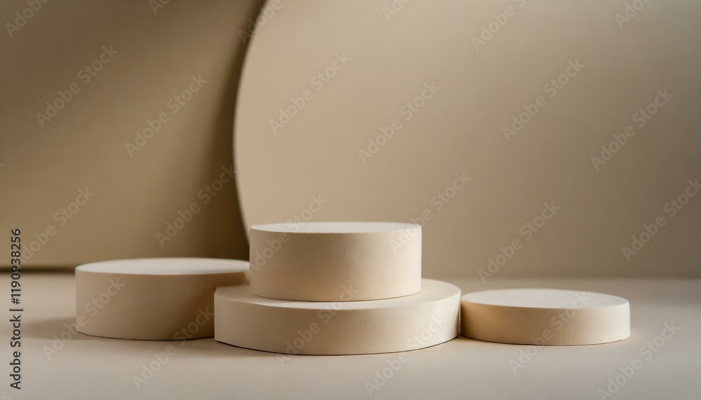 White minimal pedestal podium, white background for cosmetic product presentation, 3d rendering beige illustration. White minimal pedestal podium, white background for cosmetic product presentation, 3d rendering beige illustration.