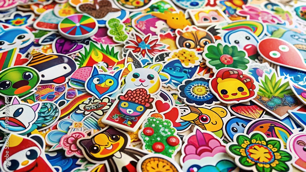 Naklejka premium Panoramic Colorful Stickers Collection on White Background