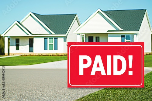 Financial freedom: A paid sign symbolizing ownership of suburban homes photo