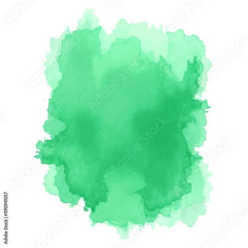 A vibrant green watercolor wash background with textured edges, creating an abstract shape. 