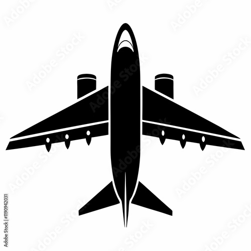 Airplane black silhouette vector illustration and white background