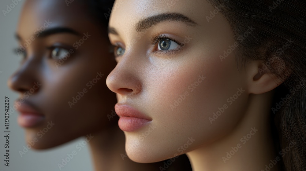 Close-up portrait of two young women with smooth skin Close-up portrait of two young women with smooth skin