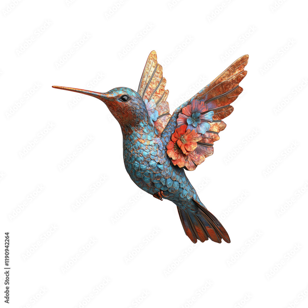 Obraz premium Artistic Hummingbird with Floral Wings in Flight