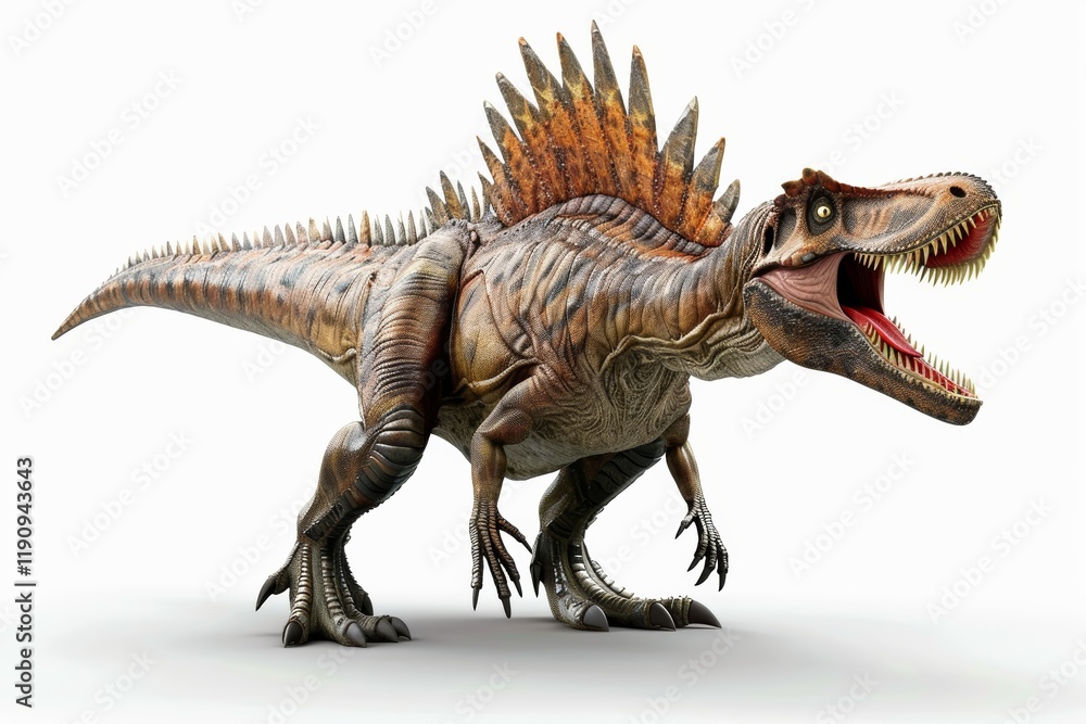 Fototapeta premium Fearsome spinosaurus dinosaur roaring on white background