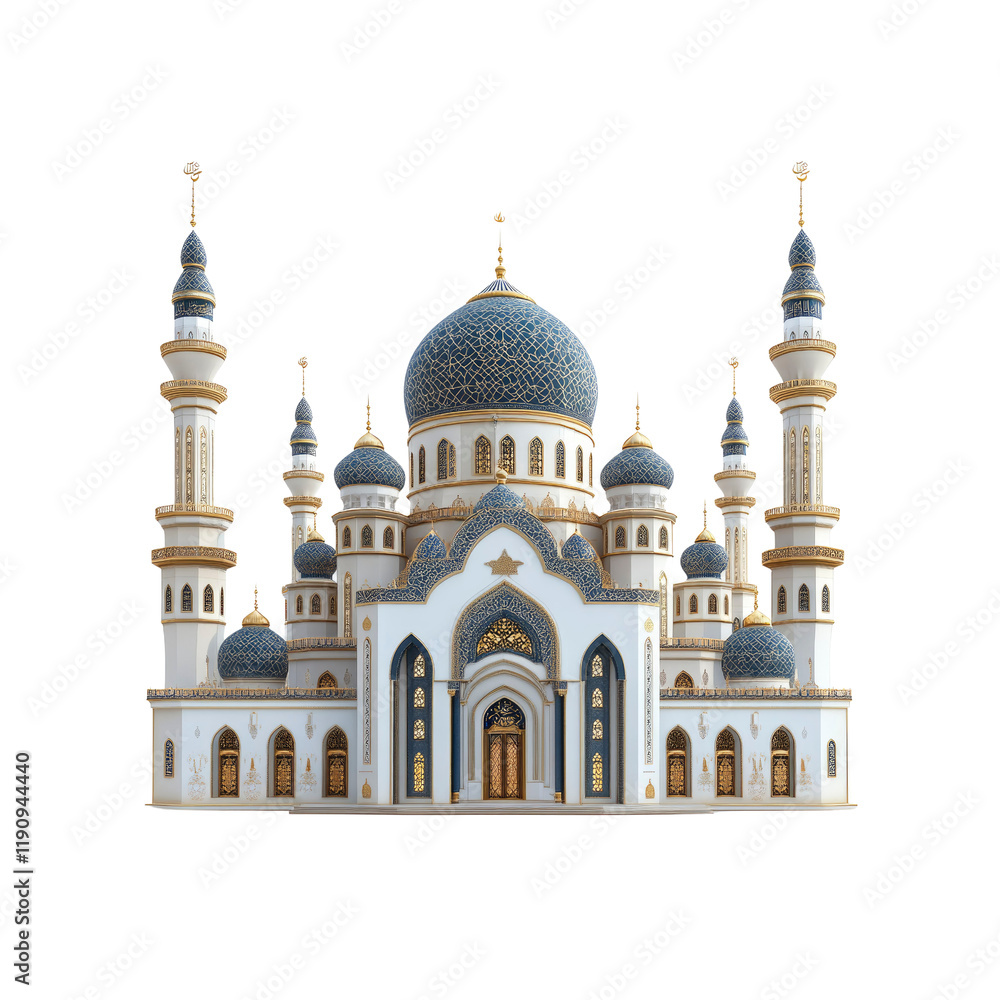 Fototapeta premium Majestic Blue and White Mosque Architectural Render