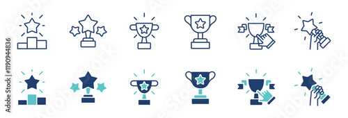 trophy cup award icon set success achievement winner prize vector first place champion reward signs line illustration