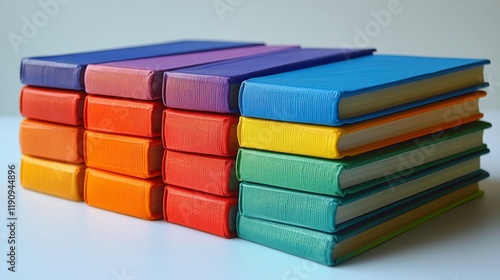 Colorful stacked notebooks showcasing vibrant textures and organized statione...