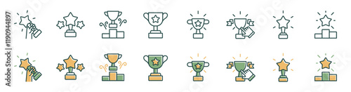 winner prize trophy cup award icon line set first place success top achievement reward vector signs outline illustration for web and app