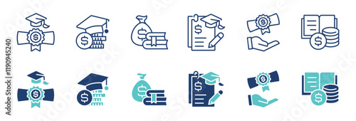 scholarship school tuition icon set student college university education financial cost money loan signs vector line illustration photo