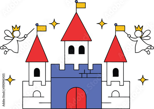 Enchanted Castle with Fairy Godmothers, Magic Wands, and Stars