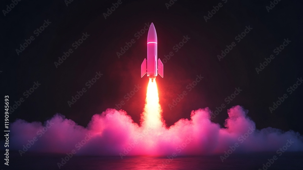 Fototapeta premium Glowing Rocket Launch in Minimal Abstract Startup Concept