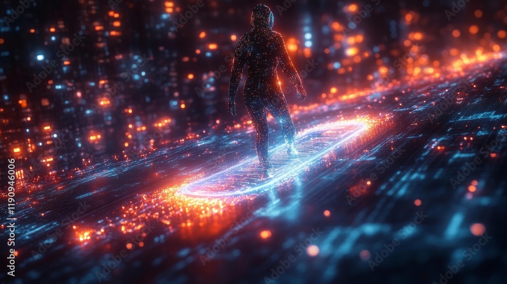 Fototapeta premium Futuristic Digital Mentor Hovering on a Skill Growth Holographic Board. Generative AI